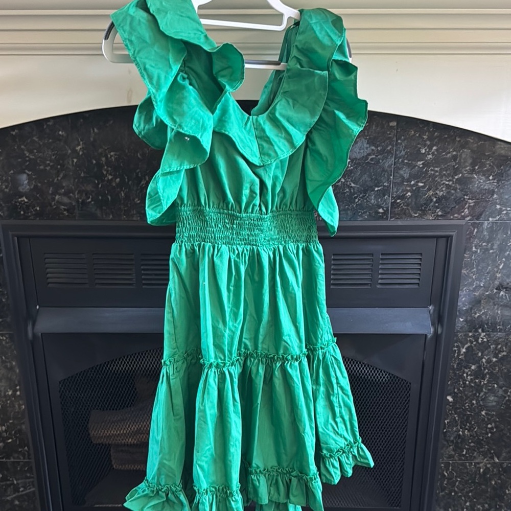 She + Sky Green Ruffled Sundress Sleeveless V-Neck